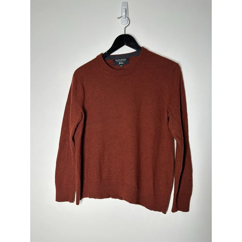 Banana Republic Mens Italian Merino Wool Baruffa Sweater Rust Orange Large L